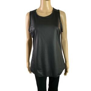 Peony & Me Women's Size M Tank Top Open Back Faux Leather Look 4 way stretch NEW